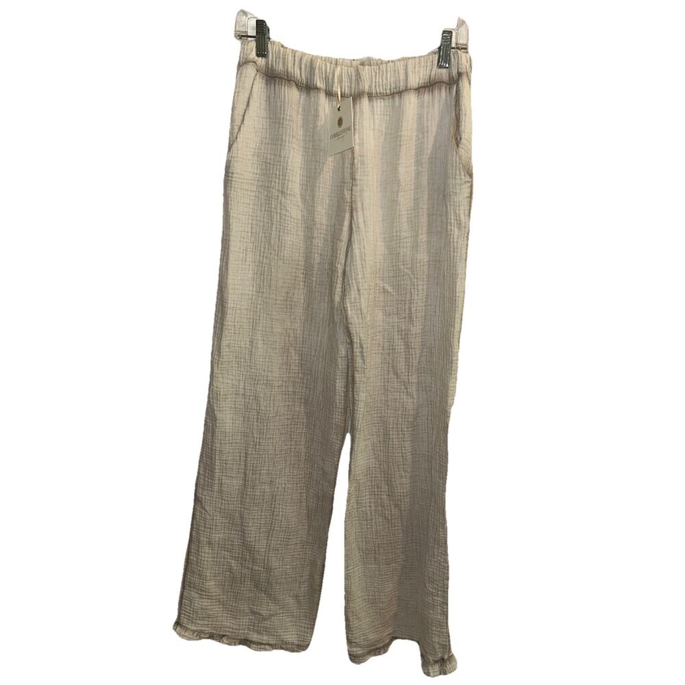 Cobblestone living Beige Tan Cotton Pants M/L Muslin Casual Comfort NEW Gauzy